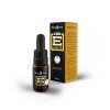 Flacon d’e-liquide CBD arôme mangue avec emballage noir et jaune, indiquant une concentration de 1 %.