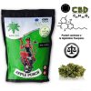 Sachet de fleurs CBD Apple Punch avec illustration, molécules de CBD, mentions légales et bud de chanvre vert.
