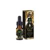 Flacon d'huile de CBD 20 % avec boîte noire et dorée.