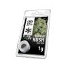 Résine CBD 22 % Mango Kush en pot avec emballage plastique transparent et fond noir, marque Plant of Life.