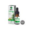 Flacon d'huile de cannabis sativa 15 % avec boîte blanche et verte.