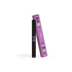 Stylo vape Kush CBD saveur OG Kush, noir avec des détails violets, présenté avec son emballage assorti.