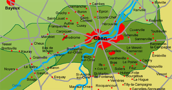 Carte de Caen et sa région