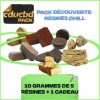 Plusieurs blocs de résines de différentes couleurs, avec l’inscription « Pack Découverte Résines Chill ».
