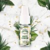 Flacon d’e-liquide CBD Greeneo White Window 300 mg sur un fond végétal et marbré.
