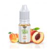 Flacon d’e-liquide Ma Vape Bio Pêche Abricot 10 ml, entouré de fruits frais.