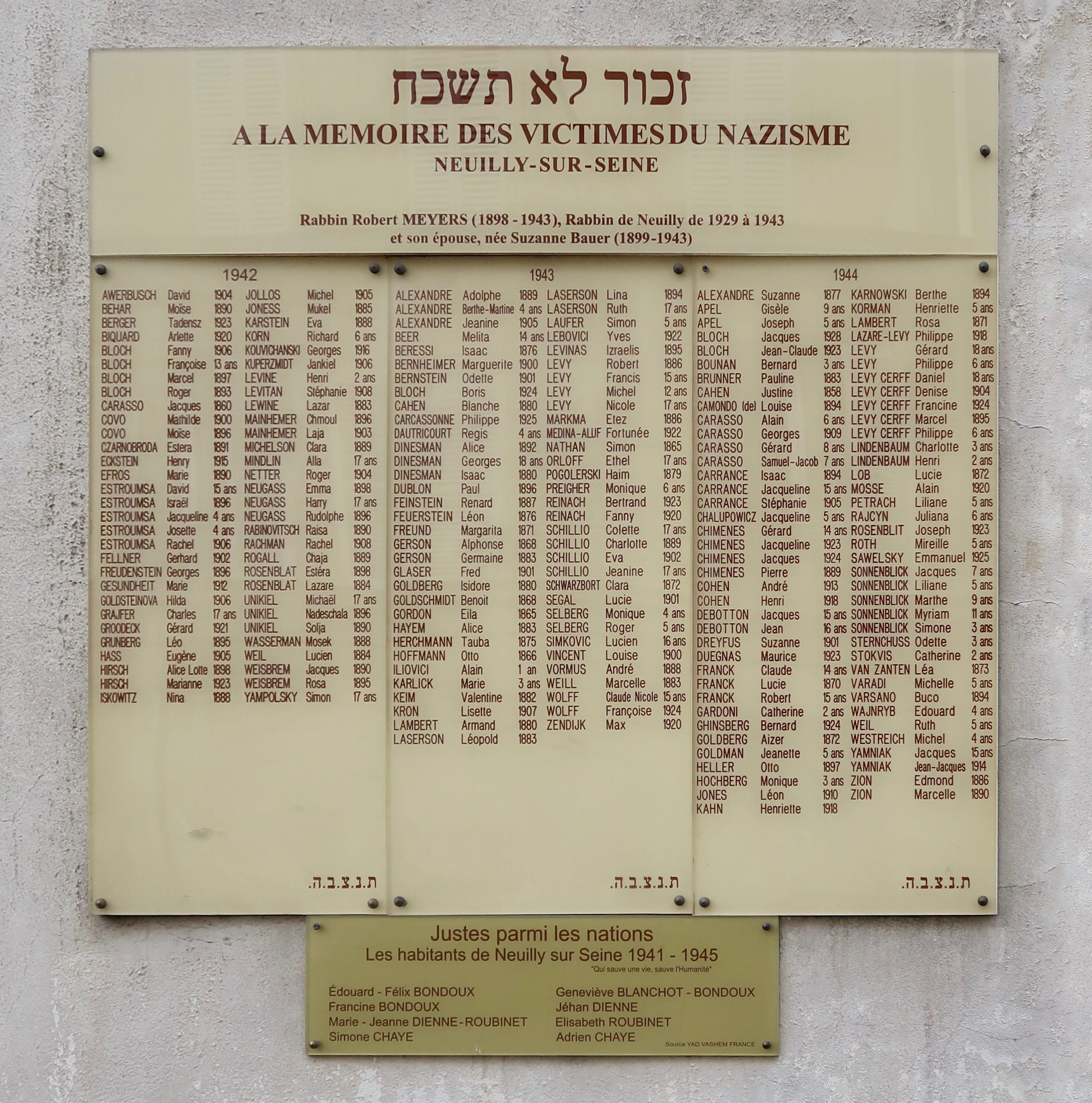 Plaque Juifs victimes du nazisme Neuilly-sur-Seine.jpg