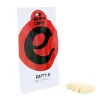 Sachet blanc et rouge de Happy Caps Party-E avec quatre gélules beiges posées à côté.