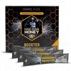 Boîte de King Kong Honey Booster de la marque Bomiel & Co, contenant des sticks individuels de préparation à base de miel. L’emballage noir et doré présente un motif en nid d’abeille et une illustration de gorille.