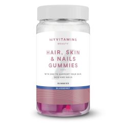 Bocal transparent avec un couvercle gris, contenant des gummies roses, étiquette blanche avec texte rose et bleu.