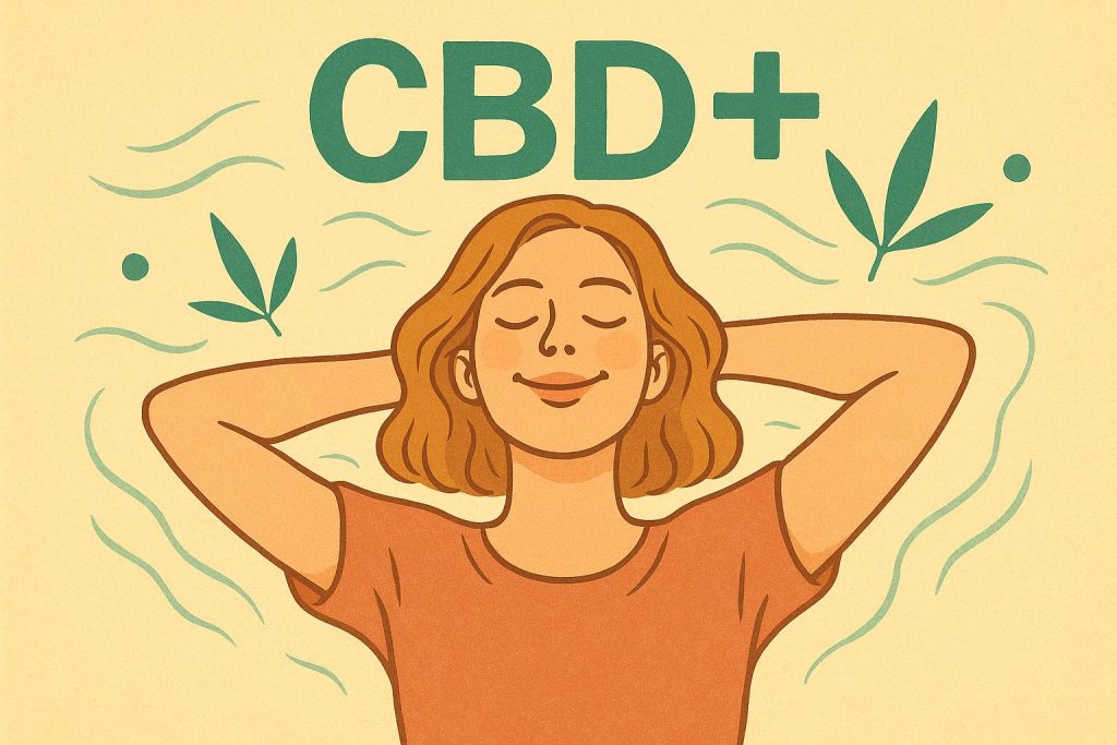 Un personnage détendu. Légende : CBD+