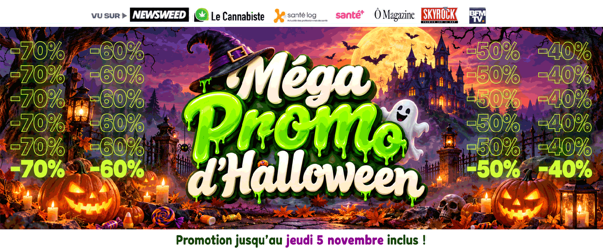 Bannière bienvenue - CBD en ligne CDUCBD PROMO -50 pourcent
